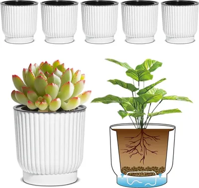 Produktbild von Kunststof plantenbak, zelfbewaterend, buiten, binnen, tuin, medium, wit, set van 6