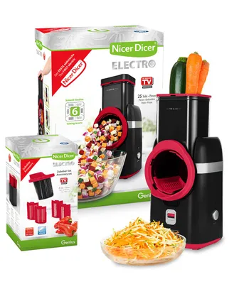 Produktbild von Genius Nicer Dicer Electro Gemüseschneider Deluxe Set 32 tlg, elektrische Gemüsehobel für Würfel, Scheiben, Julienne, Küchenreibe Multizerkleiner