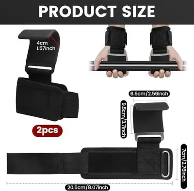 Produktbild von Fitness Zughilfen Krafttraining Mit Gummi - 1 Paar Zughilfen Haken, Lifting Straps, Gym Straps, Griffhilfen Kraftsport, Rutschfeste Klimmzughaken, Klimmzug Griff Haken für Männer und Frauen, Schwarz
