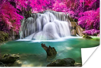 Produktbild von MuchoWow® Poster Wasserfall - Rosa - Bäume 90x60 cm - Schlafzimmer