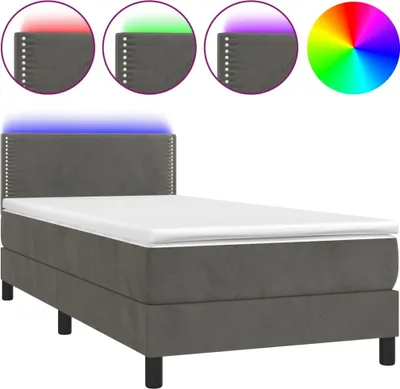 Productafbeelding van vidaXL Boxspringbed met matras en LED-verlichting, donkergrijs, 100x200 cm, fluweel