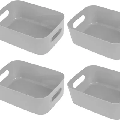 Produktbild von 4er Set Aufbewahrungsboxen Grau (20x14x7 cm) - Kunststoff Organizer Boxen - Multifunktional - Für Küche, Bad, Schrank & Kinderzimmer - Spielzeugkiste