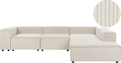 Zdjęcie produktu dla BELIANI Sofa modułowa złamana biel sztruksowa lewostronna 4-osobowa z czarnymi nóżkami nowoczesna kanapa narożnik