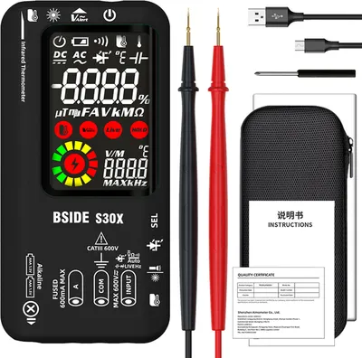 Obrázok produktu pre Digitálny multimeter a infračervený teplomer BSIDE - True RMS, LCD displej, meranie napätia, odporu, teploty, funkcia automatického vypnutia