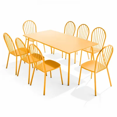 Immagine prodotto di Tavolo da giardino e 8 sedie da bistrot in acciaio giallo - Oviala Palavas