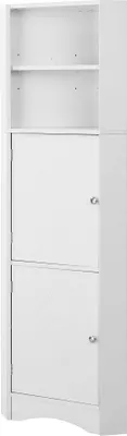 Produktbild von Merax Badezimmerschrank mit verstellbarem Einlegeboden, Eckschrank mit Ablagefächern und offenen Fächern, Badkommode Hochschrank 36.5x155x36.5cm, Weiß