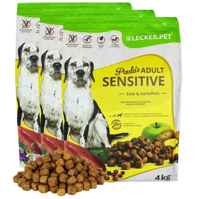 Produktbild von 12 kg Lecker.Pet® Paula's Adult Sensitive Ente & Kartoffel Hundefutter Trockenfutter Vollnahrung