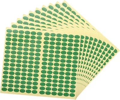 Produktbild von Qualitätsprüfetiketten runde Form 9 x 13 mm grün in einer Packung mit 10 Stücken