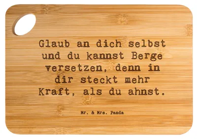 Produktbild von Mr. & Mrs. Panda Schneidebrett Spruch Selbstvertrauen stärken - Transparent - Geschenk, wertvoll sein, Lebensfreude, Holzbrettchen, Inspiration, Zuversicht, Trost