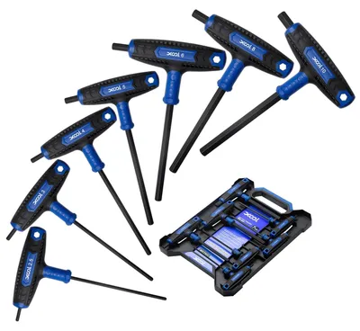 Immagine prodotto di Set di chiavi a Esagono con impugnatura a T - 7 pezzi - Metriche da 2,5 a 10 mm - Cromo vanadio - Con custodia