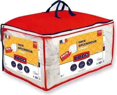 Image de Pack couette 220 x 240 cm + 2 oreillers 60 x 60 cm - Splendeur - Garnissage 100% Polyester FCS 300 g/m² - Blanc - DODO