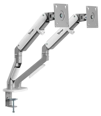 Zdjęcie produktu dla Ramię do monitora Pro Dual, białe, ergonomiczne, kompatybilne z VESA, do monitorów do 35 cali