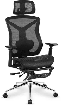 Zdjęcie produktu dla Ergonomiczne krzesło biurowe - podłokietniki 3D i podnóżek - czarne
