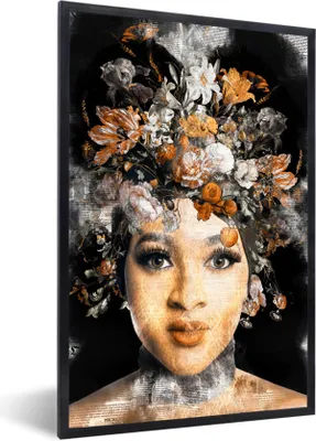 Produktbild von MuchoWow® MuchoWow® Gerahmtes Poster Zeitungen - Frauen - Blumen 40x60 cm - Poster mit zchwarzem Bilderrahmen - Papierdruck - Wandbilder