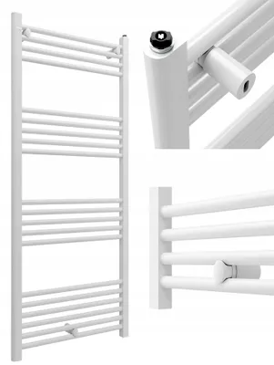 Zdjęcie produktu dla Granitan – grzejnik łazienkowy – suszarka do ręczników – 60 x 140 cm – biały – z prętem grzejnym – podgrzewacz do ręczników – PUERTO