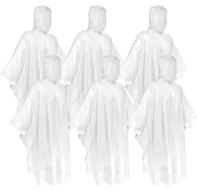 Productafbeelding van Regenponcho met kap, transparant, set van 6 stuks, one size