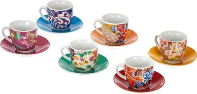 Image de Lot de 6 tasses à café en porcelaine, multicolores.