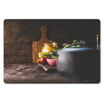Produktbild von MuchoWow® Schreibtischunterlage Rustikal - Stilleben - Pfanne - Gemüse 60x40 cm - XXL Mauspad - Großes Mauspad