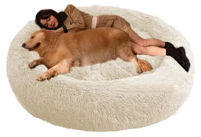 Immagine prodotto di Cuccia per cani, cuccia per gatti, rotonda, diametro 120 cm, beige, ortopedica, lavabile, antiscivolo