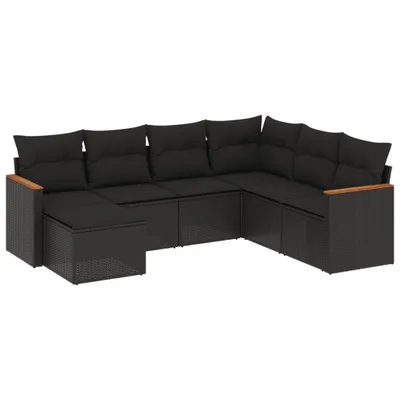 Produktbild von vidaXL 7-tlg. Garten-Sofagarnitur mit Kissen Schwarz Poly Rattan