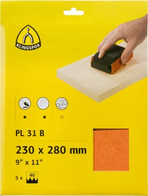 Produktbild von Klingspor Finishingpapier PL 31 Breite 230 x Länge 280mm Körnung 40 ungelocht Bogenware - 241776