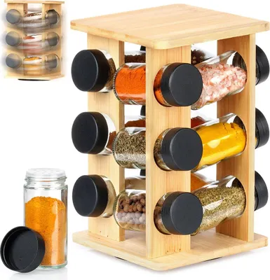Produktbild von Vilde | Gewürzständer Drehbar - 12 Gläser - Bambus - Praktisch und Stilvoll - Für jede Küche