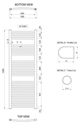 Obrázok produktu pre Aqualine ALYA zakrivený kúpeľňový radiátor 500 x 1420 mm, chróm