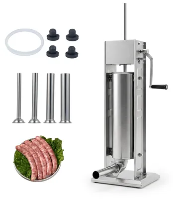Produktbild von COSTWAY Manueller Wurstfüller 7L, vertikale Wurstfüllmaschine, Professioneller Fleischfüller aus Edelstahl mit 2 Geschwindigkeitsstufen & 4 Füllrohren