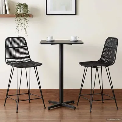 Productafbeelding van Maison Exclusive - 2 barkrukken, zwart, 44 x 54 x 96 cm, riet en staal