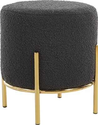Produktbild von SalesFever Polsterhocker rund Ø35 cm | Bezug Bouclé Stoff | Design-Gestell aus Metall | B 35 x T 35 x H 38 cm | anthrazit – goldfarben