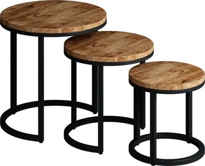 Productafbeelding van Salontafel PLATO – Set van 3 ronde nesttafels met mangolia houteffect