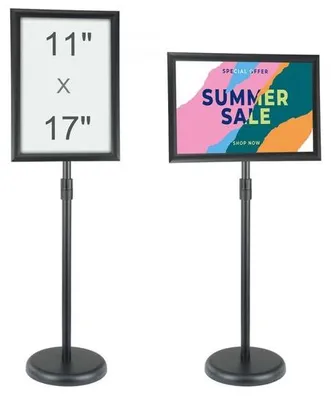 Obrázek produktu pro Informační stojan 27,9 x 43,2 cm - Vertikálně a horizontálně nastavitelný - Robustní stojan na plakáty na podlaze - Držák na plakáty s kulatou základnou - Černý