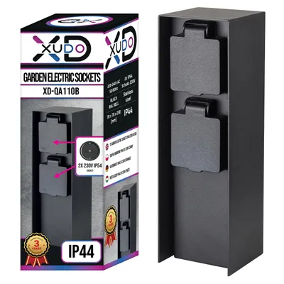 Produktbild von XUDO Außensteckdose Schwarz 2-fach Edelstahl Steckdosensäule Garten Steckdose IP44 Schuko 230V