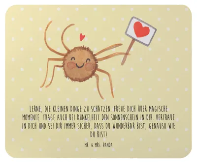 Produktbild von Mr. & Mrs. Panda Mauspad Spinne Agathe Motivation - Gelb Pastell - Geschenk, computer mousepad, Glück, Liebe, laptop, Vertrauen, Mouse Pad, mousematte, Dankeschön