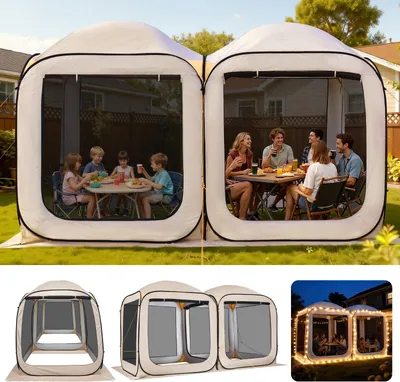 Immagine prodotto di Gazebo pieghevole - Gazebo da giardino pop-up Tenda da festa 3,66 x 1,83 m - 2 in 1 - Pareti laterali in rete - Borsa per il trasporto - Picchetti - Beige