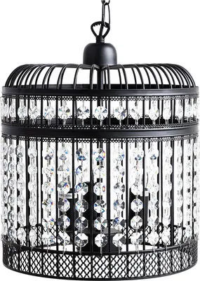 Produktbild von BELIANI Hängeleuchte Schwarz Eisen 3-flammig mit Kristallen aus Acrylglas und Gitter Wasserfall-Optik Kronleuchter-Optik Glamour Stil