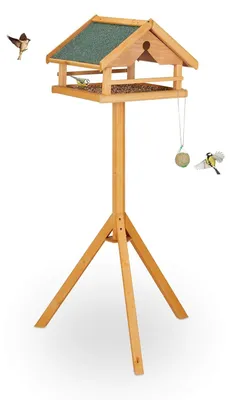Immagine prodotto di TRANKIELO® - Casetta per uccelli in legno con supporto – Design autoportante – Ideale per gli uccelli del giardino – Dimensioni: 120 x 62 x 55 cm