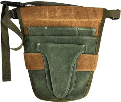 Obrázek produktu pro Taška na nářadí – s nastavitelnými popruhy – 5 přihrádek – plátno – 30 x 28,5 cm – zelená a hnědá