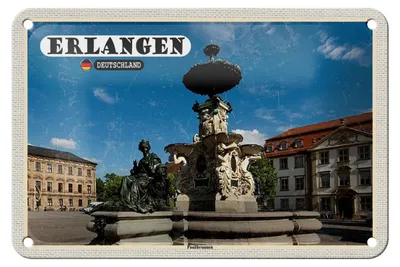 Produktbild von Blechschild Städte Erlangen Paulibrunnen Architektur 18x12cm Schild