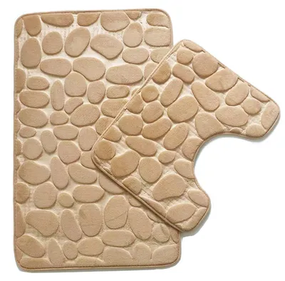 Produktbild von Set mit 3 rutschfesten Badematten, atmungsaktive Memory-Schaum-Badematten, komfortabel, weich, wasserabsorbierend, WC-absorbierend, rutschfeste Unterseite (3er-Set, weinrot)