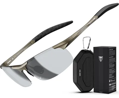 Imagen del producto de Gafas de sol para hombre, polarizadas, con montura de metal, aleación de aluminio y magnesio, ultraligeras, color marrón/plateado, con lentes espejadas