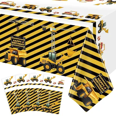 Productafbeelding van Tafelkleed, bouwtractor, kinderfeestje, kunststof, 130 x 220 cm, 4 stuks