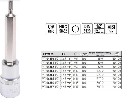 Produktbild von Yato YT-04357, 1 Stück(e), 12-Kerben-Flansch, M17, Chrom-Vanadium-Stahl, Stahl, 100 mm, 25,4 / 2 mm (1 / 2")