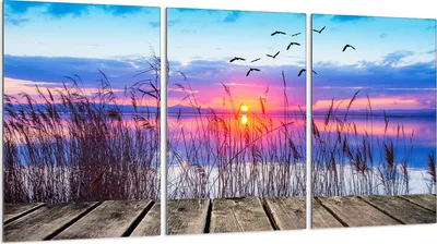 Produktbild von Herdabdeckplatten 3 teilig 30x52 Glaskeramikkochfeld Abdeckung Glas, Landschaft Sonne