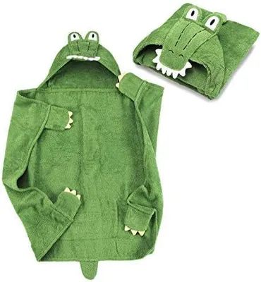 Produktbild von all Kids United Baby Kapuzenhandtuch Krokodil aus 100% Baumwolle Frottee – Niedliches Badetuch für Babys & Kleinkinder, Grün, 76x76 cm