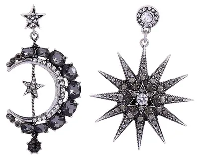 Produktbild von HMOOY Bohemian Mond Stern Asymmetrische Ohrringe Kreolen Kristall Mond und Sonne