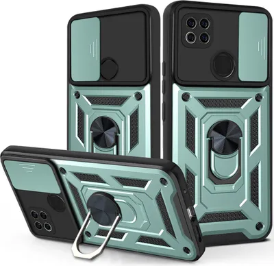 Produktbild von Redmi 9C Hülle mit 360° Drehbarer Magnetische Ring Ständer Halter Dia Kameraschutz TPU Bumper Silikon Schutzhülle für Xiaomi Redmi 9C Grün