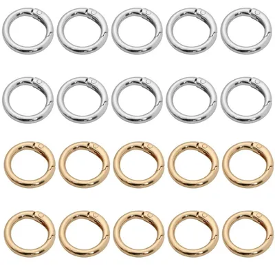 Produktbild von Karabiner Rund - 20 Stück Federverschluss-Schlüsselringe - Für Schlüsselanhänger und Bastelarbeiten - Ø 35 mm Gold und Silber
