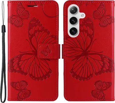 Produktbild von Samsung Galaxy S25 / S24 Hülle - Coverup Schmetterlinge Klapphülle - Rot