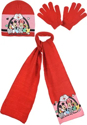 Produktbild von Minnie Maus Mädchen Winter Strick Set 3 tlg. Mütze + Handschuhe + Schal Mouse rot 52